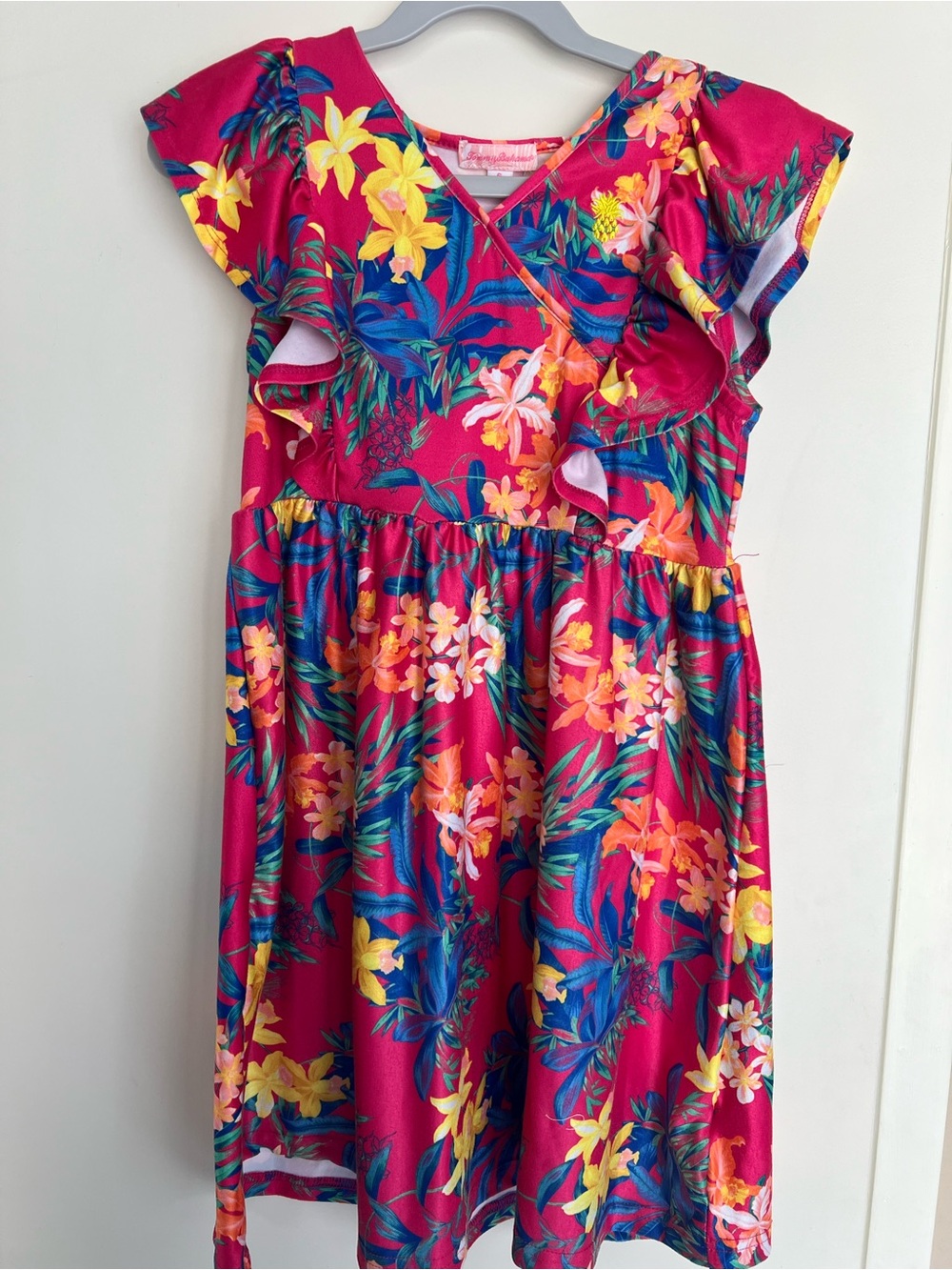 Tommy Bahama Hot Pink Tropical Floral Ruffle Sleeve Dress